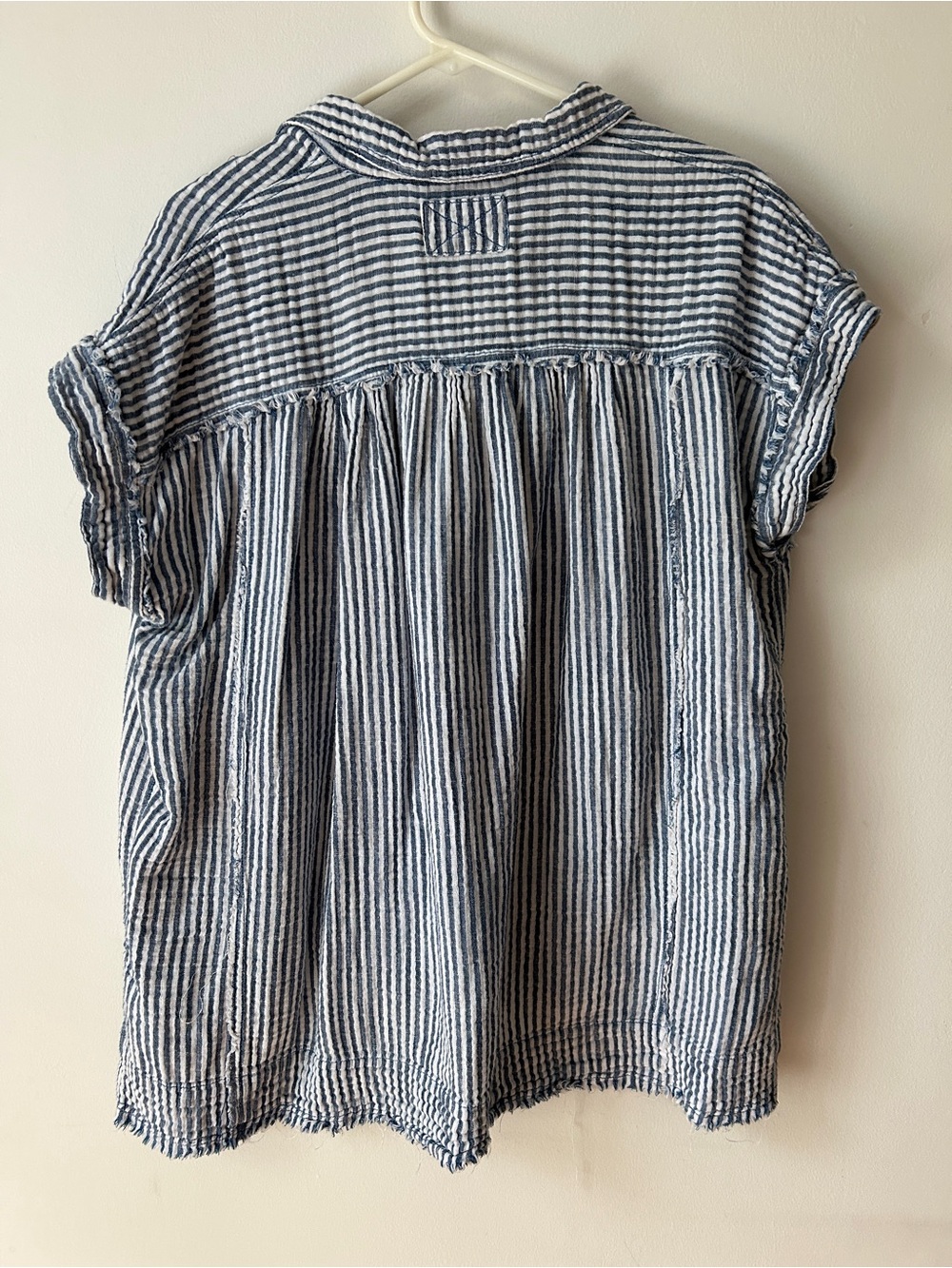 Free People Blue & White Striped Short-Sleeve Button-Down - Picture 4 of 5